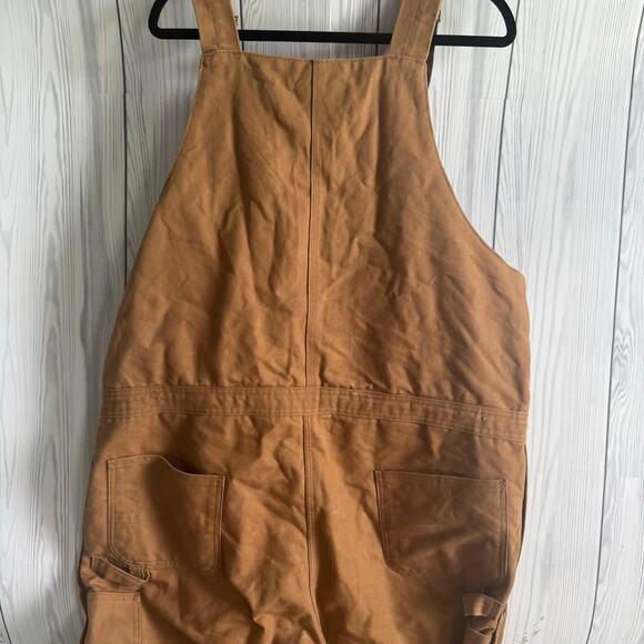 Carhartt Dungarees 42x32 Tan Overalls Quilted Duck Bib Double Knee Distressed - Picture 4 of 10